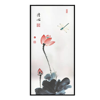 中式荷花玻璃贴膜窗户透光不透明