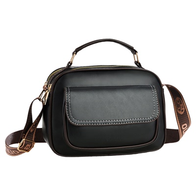 真皮质感纯色宽肩带手提单肩斜挎