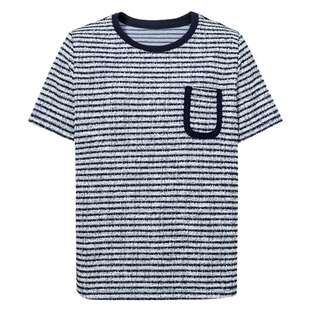 伊芙丽条纹小香风时尚短袖T恤女2024秋装新款藏青色女装通勤上衣