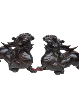 黑檀木貔貅一对风水招财摆件皮休