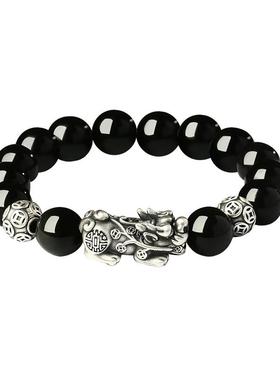 宫里上新足银貔貅黑曜石手串