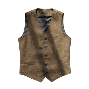 CAILENOW  浴血黑帮重磅秋冬羊毛粗花呢鱼骨纹英伦复古咖啡色马甲