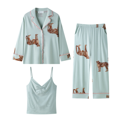 曼系自然共生莱赛尔女睡衣三件套