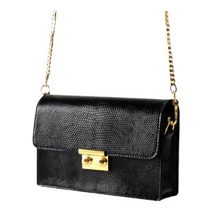 聚变手工皮具高端定制黑色蜥蜴皮真皮横款单肩斜挎链条盒子包