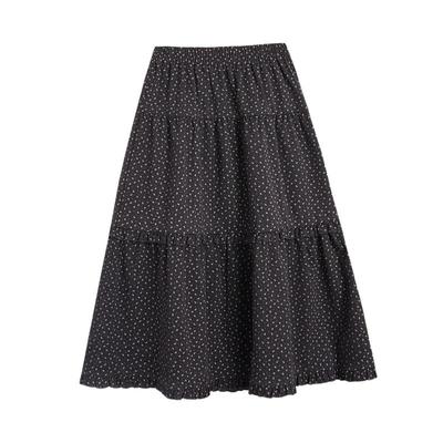 紫涵复古碎花半身裙女2025冬季新款木耳边拼接印花宽松高腰a字裙