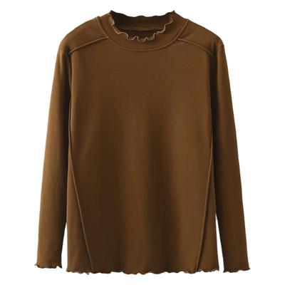 2025大码加绒保暖木耳边打底衫女