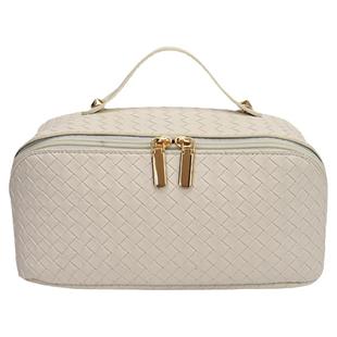 新款编织纹化妆包大容量压花洗漱包旅行便携式皮革防水女性收纳包