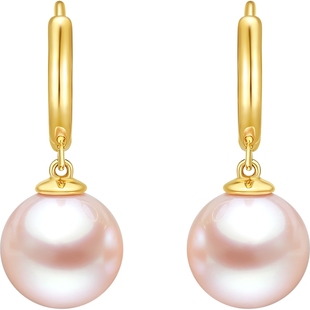 潮宏基小确幸黄18k金珍珠耳环淡水珠耳钉耳饰时尚送女友情人节