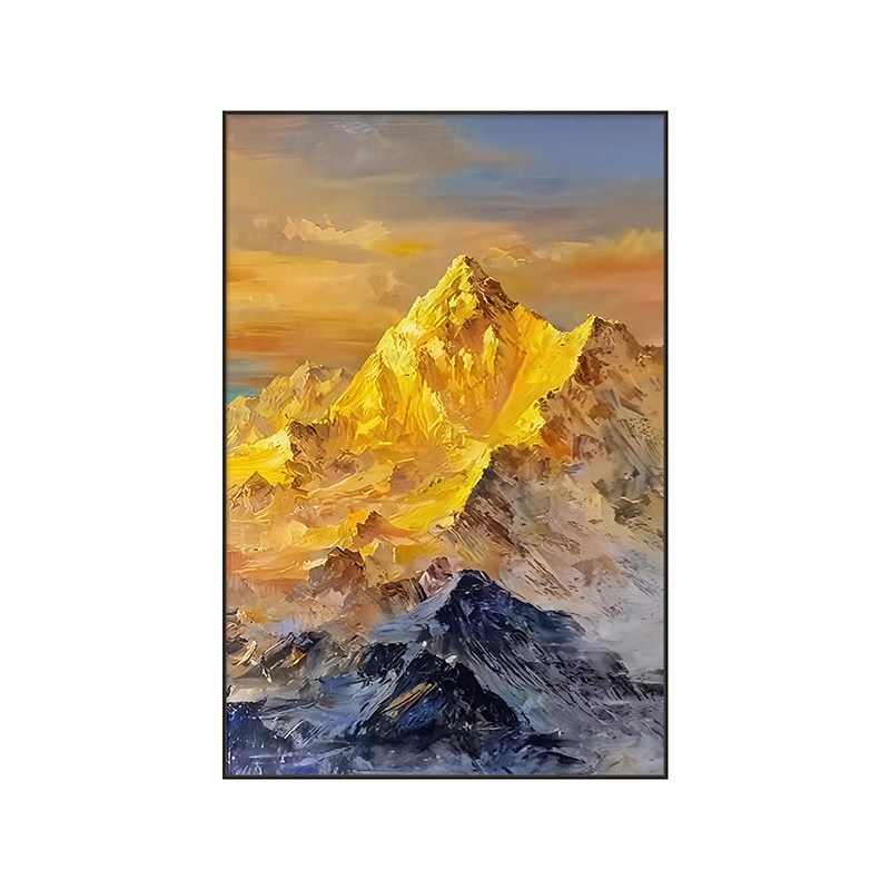 日照金山挂画玄关画入户正对门竖版客厅装饰画山水大芬村手绘油画