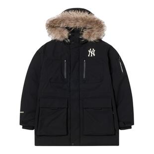 MLB大毛领工装羽绒服男女情侣2025冬季新款派克服外套3ADJB0656