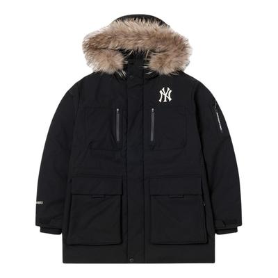 MLB大毛领工装羽绒服男女情侣2025冬季新款派克服外套3ADJB0656