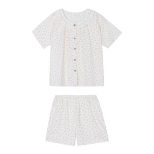 馨帮帮Homedress 蕾丝领肌理感睡衣套装女薄款休闲短袖短裤家居服