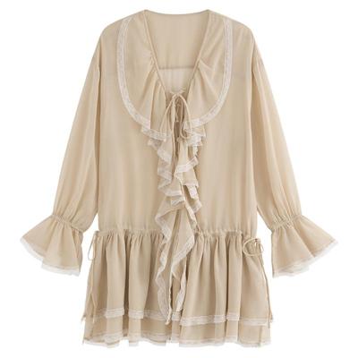 AZure温柔风蕾丝花边宽松衬衫裙