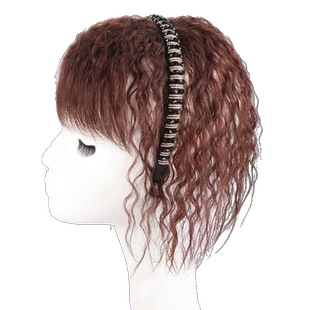 轻薄卷发假发片发箍刘海一体全真人遮白发蓬松增发量头顶补发片女