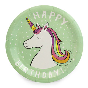 可爱独角兽主题派对纸盘纸杯一次性蛋糕盘子Unicorn party plates