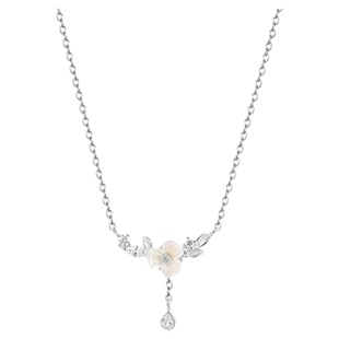 老凤祥轻奢锆石森系花朵项链女925纯银小众百搭足银栀子花锁骨链