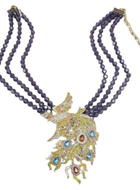 男女凤凰项链紫色水晶珠多层欧美
