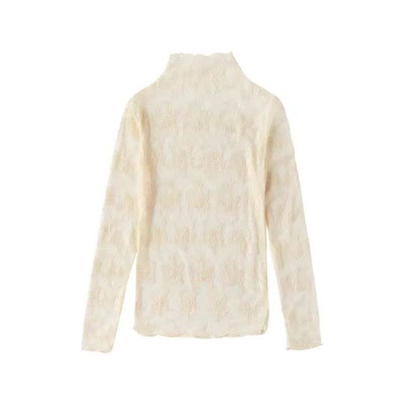 纯欲风拼接微透半高领金丝绒长袖T恤女2026秋冬季新款显瘦上衣ins