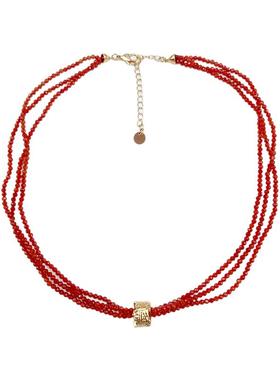 红玛瑙石三层串珠项链金色转运珠多层叠戴切割锁骨链精致显白