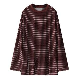 COCOBELLA安可拉红撞色条纹长袖T恤早秋圆领开叉休闲上衣TS3198