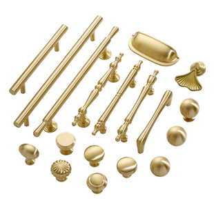 法式金色黄铜柜门衣柜拉手现代简约轻奢奶油风单孔橱柜抽屉门把手