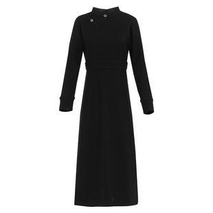 【博主同款】花木深中国风改良旗袍中式立领高腰黑色羊毛连衣裙秋