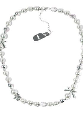 GetEmON原创高级感轻奢小众情侣蝴蝶珍珠嘻哈男女锁骨项链