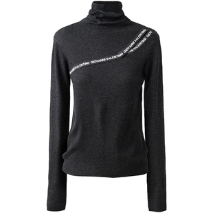 GIOVANNI VALENTINO秋冬季高领羊毛针织衫女灰色高级感打底衫毛衣