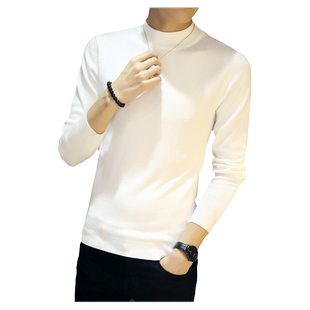 秋冬季毛衣男士韩版半高领加绒加厚中领长袖针织内搭纯色打底衫潮