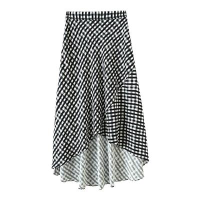 HeyDress格子不规则拼接女半身裙