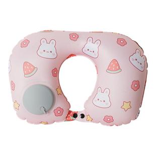 卡通可爱按压充气u型枕旅行便携可折叠颈椎护颈枕U形枕坐车飞机枕