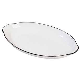 日式竖纹双耳家用蒸鱼盘子高级感陶瓷鱼盆餐具长方形装鱼碟可微波