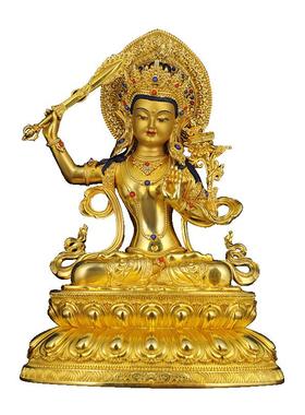 藏式7寸鎏金文殊铜器摆件