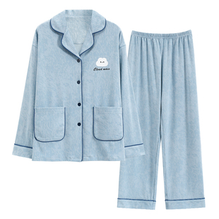 都市丽人纯棉睡衣女春夏秋款带胸垫长袖套装2025新款家居服可外穿