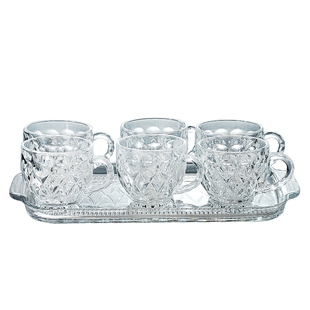 装开水玻璃杯带收纳盘子家用简约杯盘套装餐盘零食盘待客水杯套装