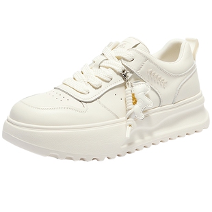 森达厚底增高板鞋女款2026春新商场同款休闲百搭小白面包鞋XZH02