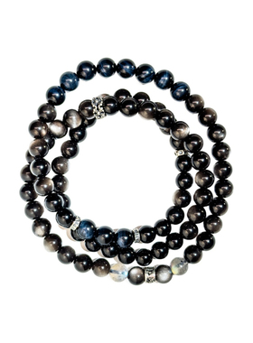 天然银曜石灰月光手串男女款礼物