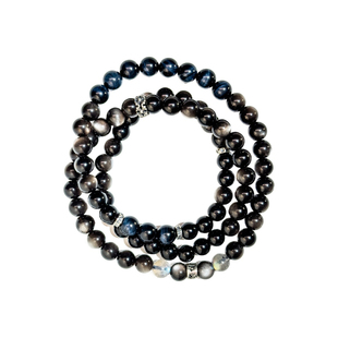 天然银黑曜石月光石水晶情侣手链女款高级感男生日礼物叠戴手串珠