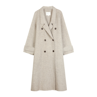 BLUEerror100纯羊毛大衣双面呢中长款毛呢外套女冬宽松燕麦色呢子