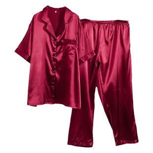 薄款冰丝大码胖妹妹夏季睡衣仿真丝绸短袖家居服女200斤加肥加大