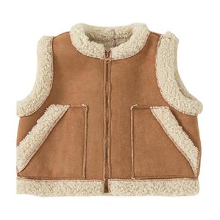 INSbobo儿童马甲2025春季新款女童羊羔毛背心加绒衣服秋冬童装潮