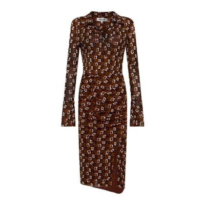 DVF榛果棕波纹锁链POLO领连衣裙