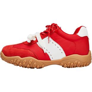 达芙妮红色德训鞋女2025新款秋季内增高鞋子女复古百搭运动休闲鞋