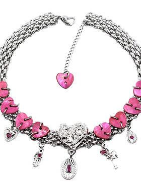 “她”粉红爱心纽扣choker项链