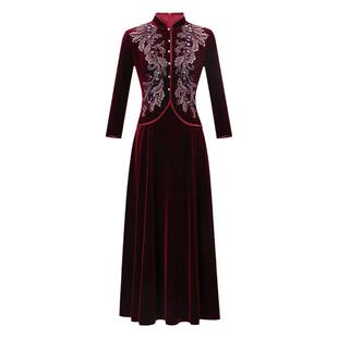 名兰世家喜妈妈结婚假两件套丝绒礼服裙子妈妈婚礼宴会高贵连衣裙