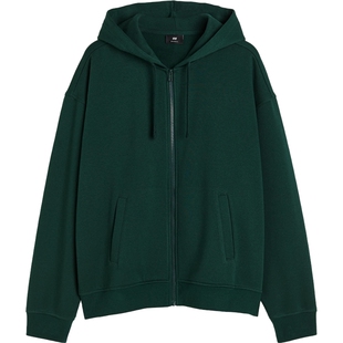 HM男装女装卫衣落肩宽松潮流宽松版型连帽拉链开衫外套1011890