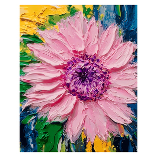 diy数字油画高级感大幅客厅玄关花卉背景墙装饰画粉色向日葵挂画