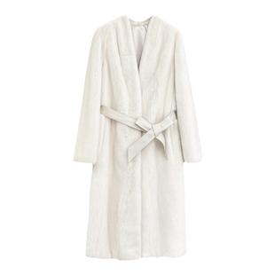 2024秋冬经典款式加长款西服领仿水貂毛皮草外套皮毛一体西装大衣