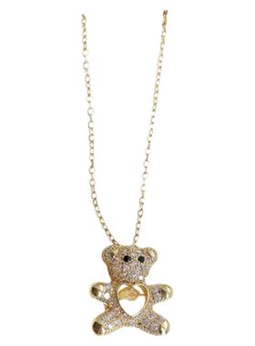 可爱抱抱熊金属镶钻轻奢小众项链