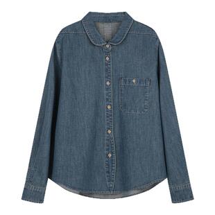 solighter 法式复古长袖牛仔衬衫女秋季2025新款宽松显瘦衬衣上衣